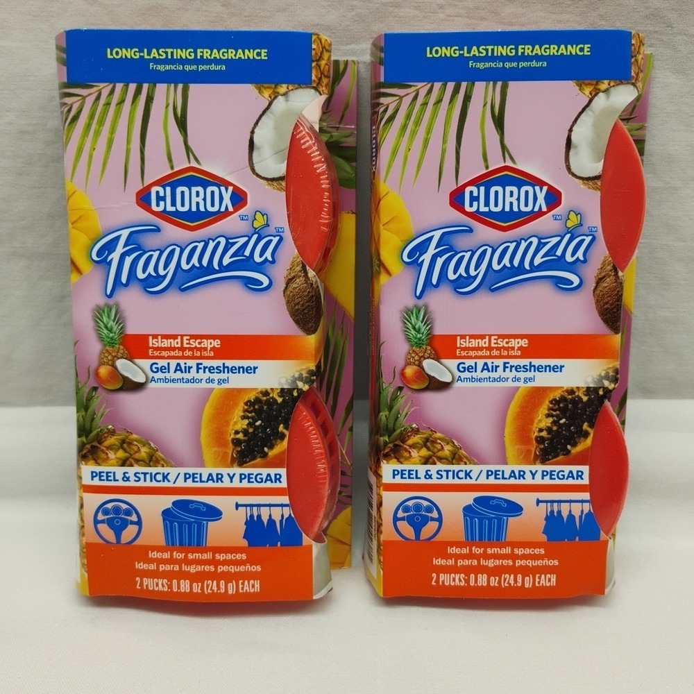 2 NIP Clorox Fraganzia Island Escape Gel Air Freshener Peel‎ & Stick 2 Per Pack